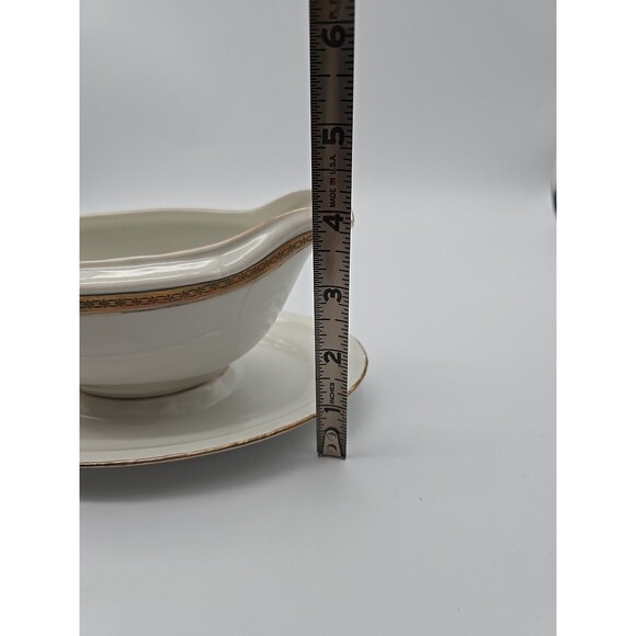 Rorstrand Sweden Porcelain Gravy Boat w/plate Fine China White & Gold Trim #622 - Picture 7 of 10